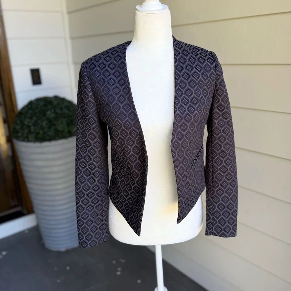 Banana Republic size 2P Geometric Patterned Black Jacket - Picture 3 of 9